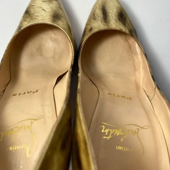Christian Louboutin leopard print patent leather pumps heels gold black 36.5